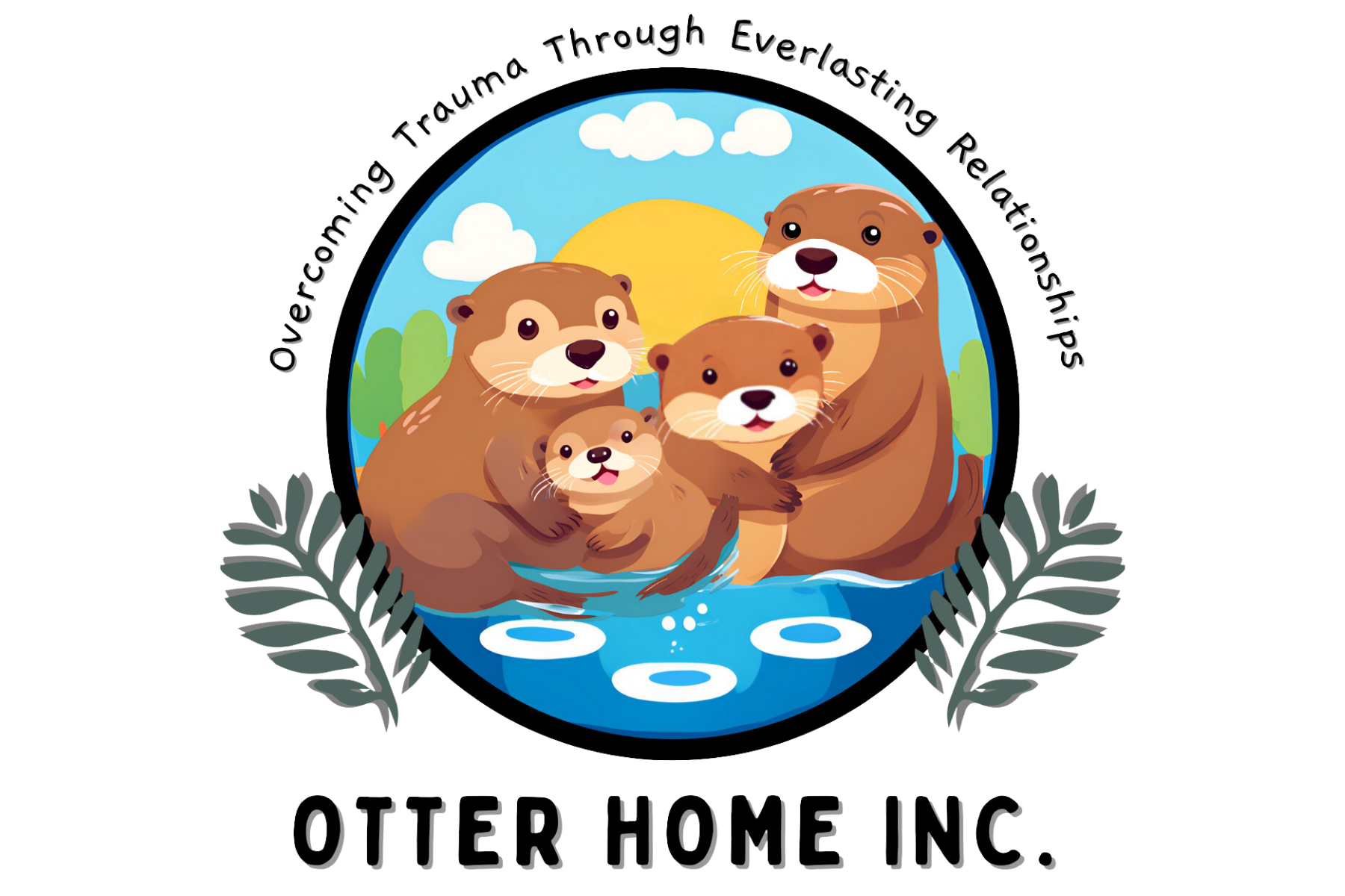 The logo for otter home inc. shows a family of otters in the water.