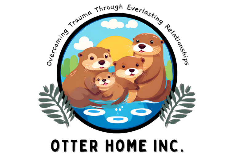 The logo for otter home inc. shows a family of otters swimming in the water.