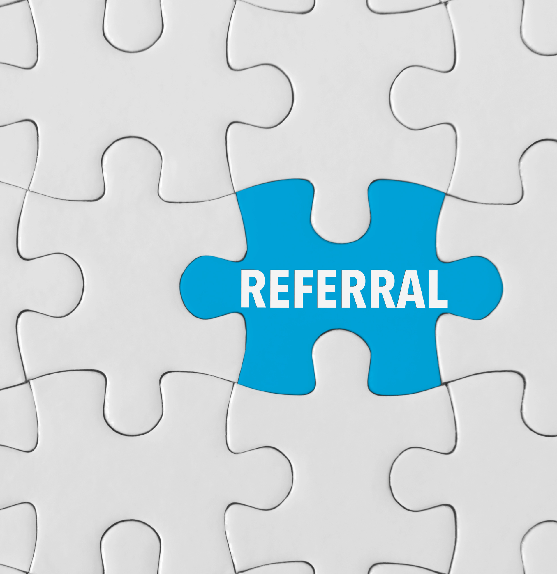 A blue puzzle piece with the word referral on it