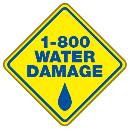 A yellow sign that says 1-800 water damage