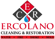A logo for a company called ercolano cleaning and restoration