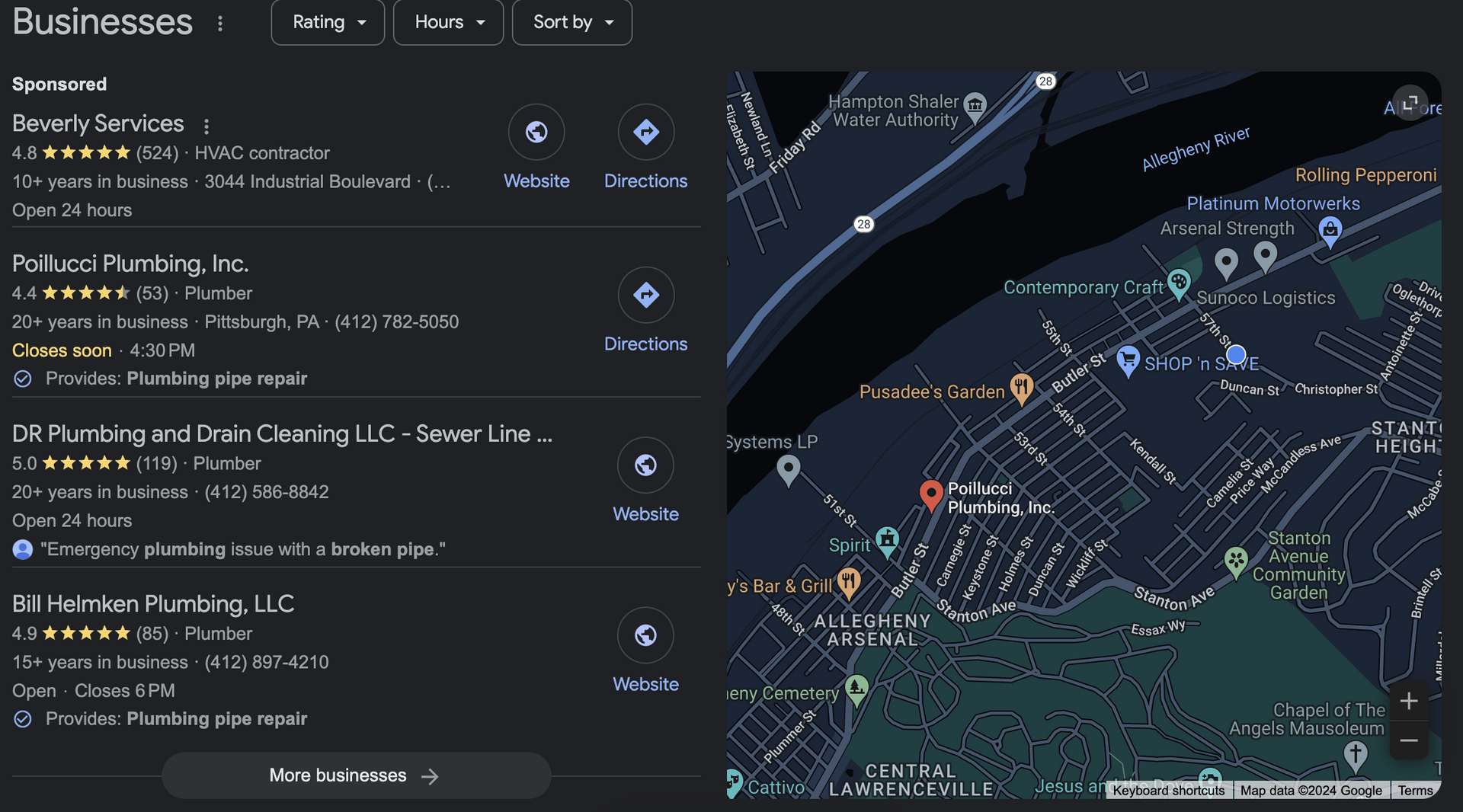 A computer screen shows a map of a city.