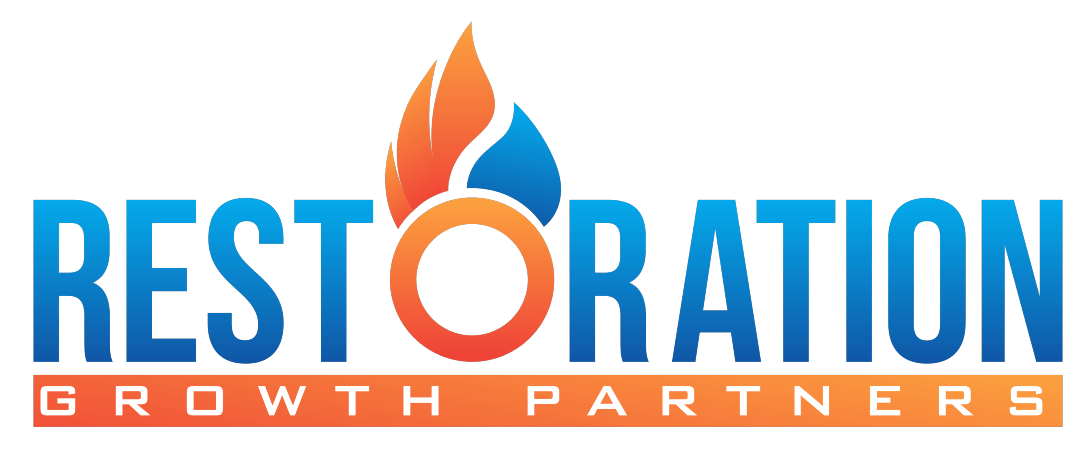 The logo for restoration growth partners shows a flame and a drop of water.