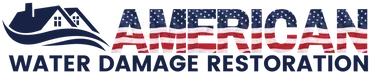 The logo for american water damage restoration has an american flag on it.