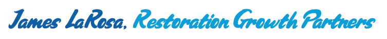 A blue logo for james larosa restoration growth partners