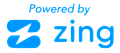 A blue logo that says powered by zing