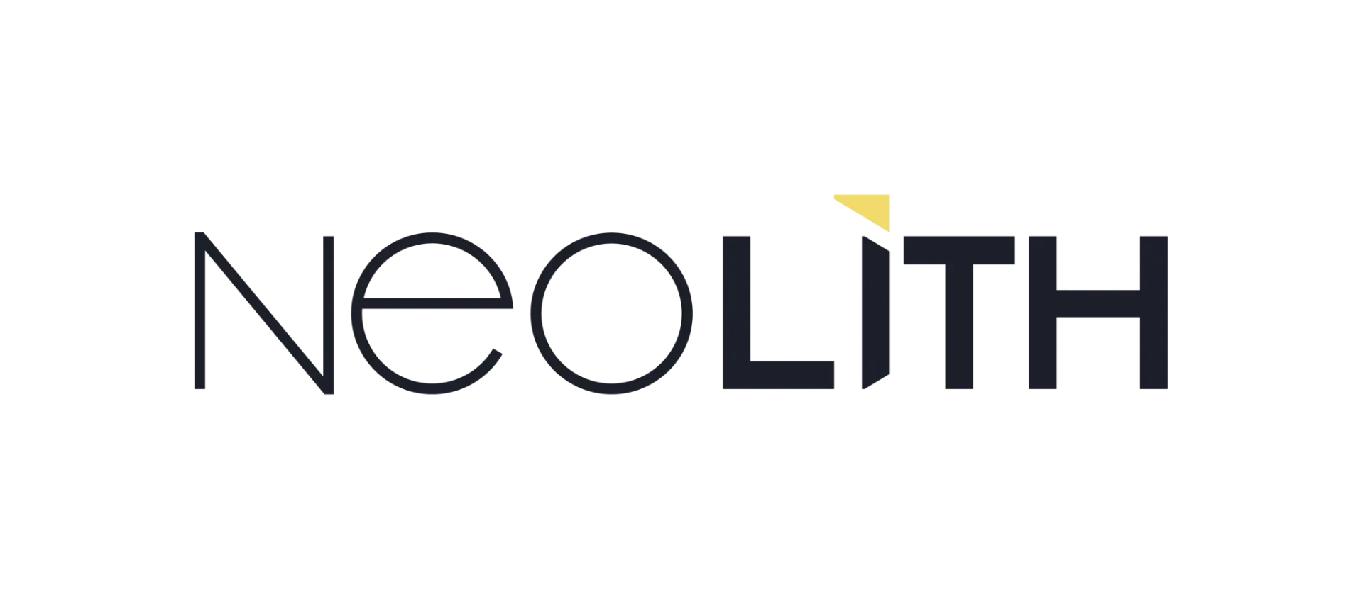 Logo : « Neolith » en police fine et foncée. Triangle jaune au-dessus du « L ».