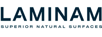 Logo LAMINAM avec le texte « SUPERIOR NATURAL SURFACES » en dessous dans une couleur bleu foncé.