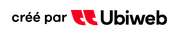 « créé par » avec le logo Ubiweb rouge au centre. Texte noir sur fond blanc.