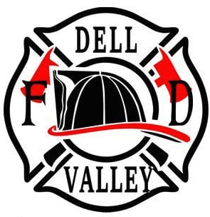The Dell Valley fire department logo has a fire helmet on it.