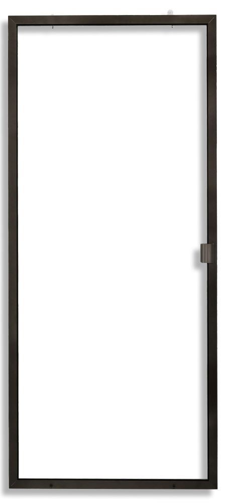 A single, rectangular window or door panel with a thin, dark bronze metal frame and a clear glass insert.