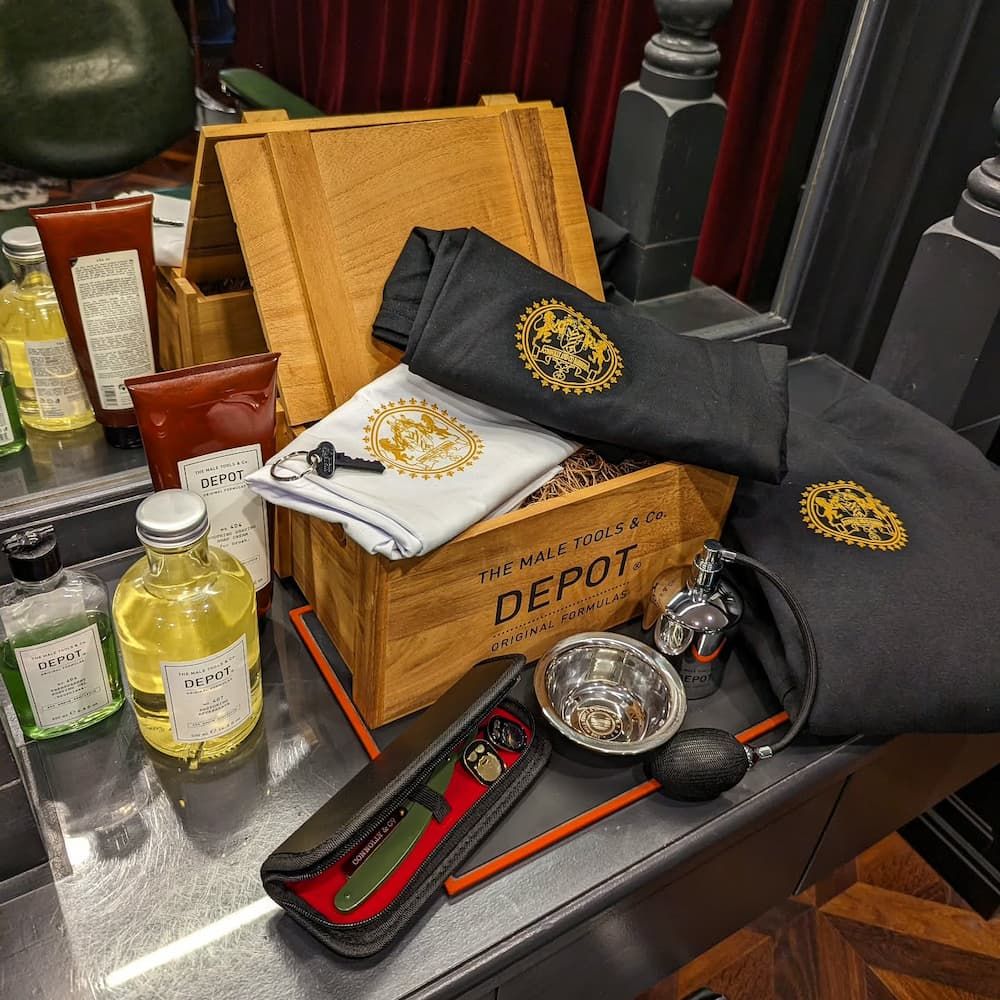 A Wooden Box With the Word Depot on It — Connolly & Co Barbers In Robina, QLD