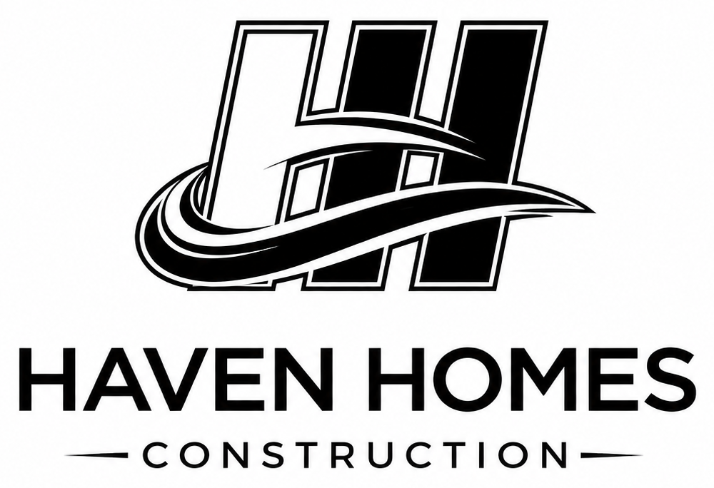 Haven Home Construction logo with house roof icon and stylized black H with gray text