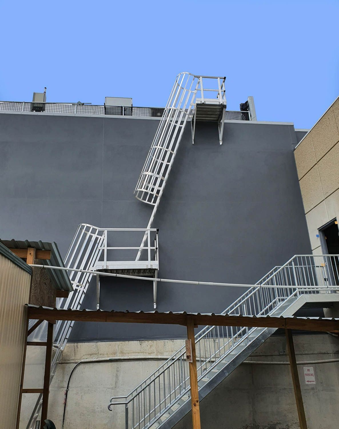 cage ladder with a rest platform for roof access