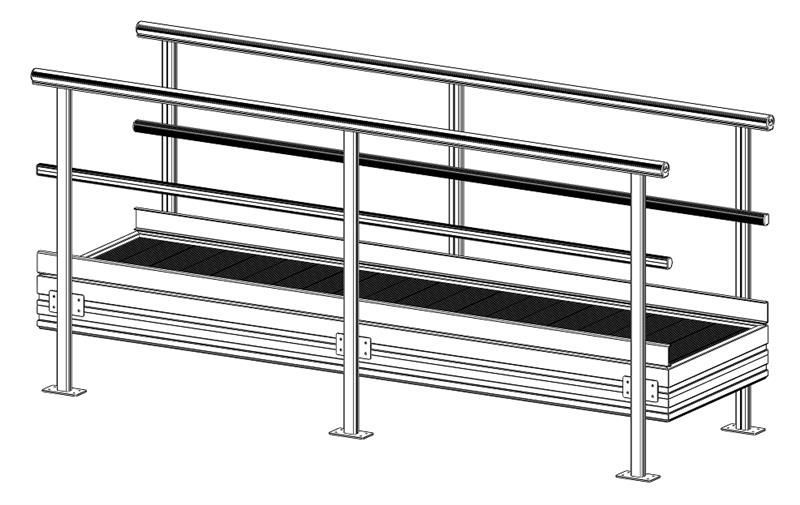 Elevated walkway with guardrails