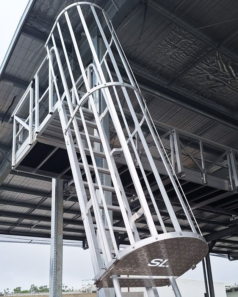 Cage Ladder with suspended walkway access for overhead maintenance for an infrastructure project
