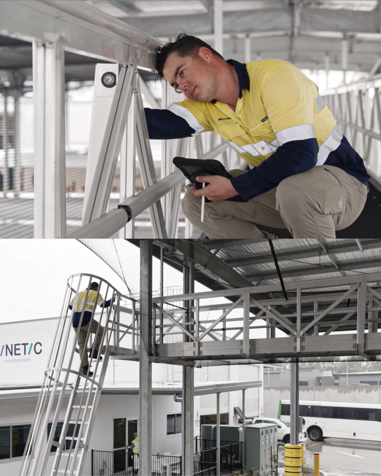 suspended walkway for an overhead maintenance access and overhead facility monitoring