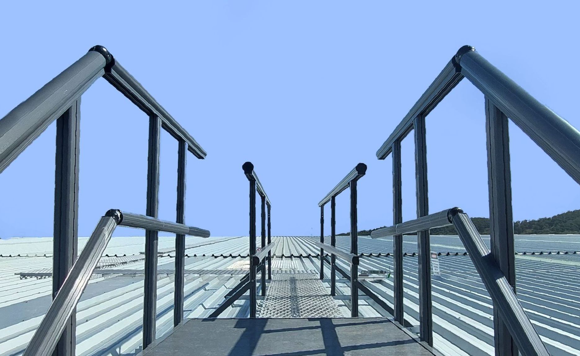 Roof access system with guardrails
