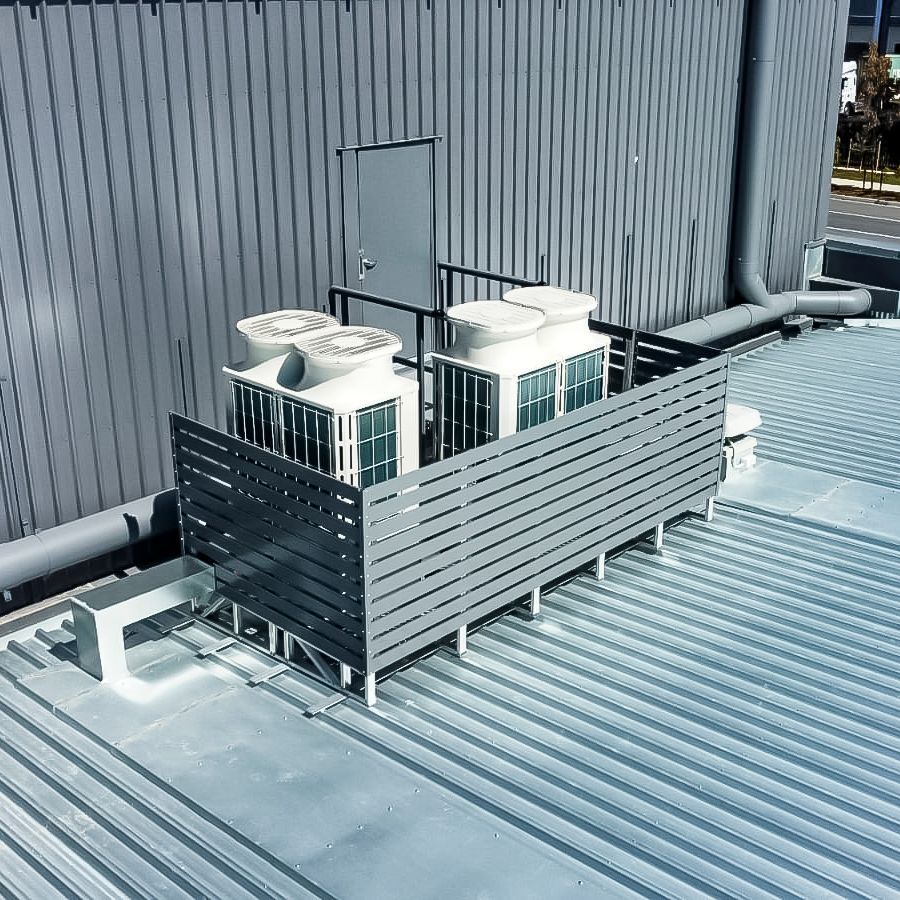 Grey Scale Plant Platform For HVAC With a Button Screen Installed on the rooftop