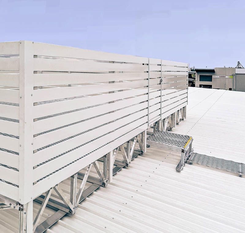 Bright Color Powder Coated HVAC Plant Deck with a walkway installed on the roof 
