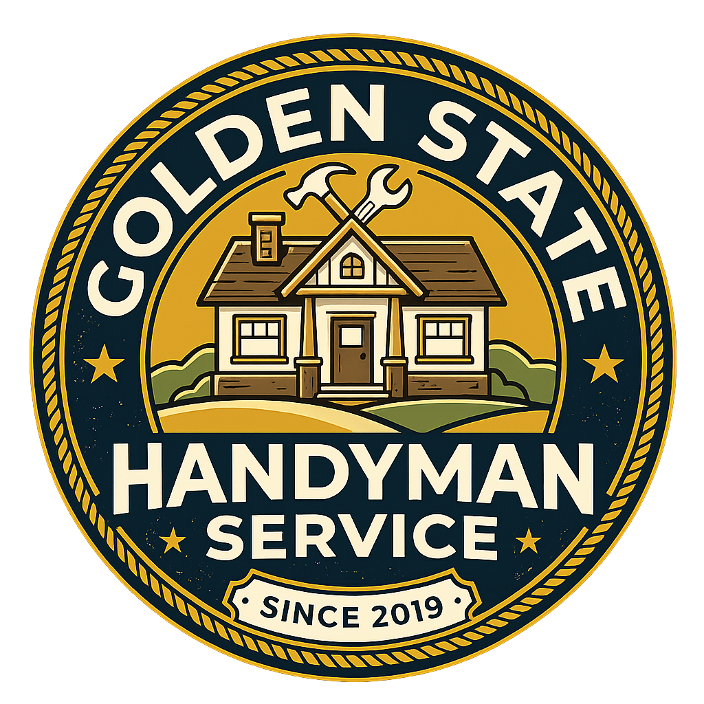 Golden State Handyman Service logo with a house and tools in a circular gold-and-navy badge