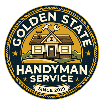 Golden State Handyman Service logo with a house and tools in a circular gold-and-navy badge