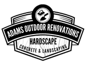 Black-and-white logo for Adams Outdoor Renovations, Hardscape, Concrete & Landscaping