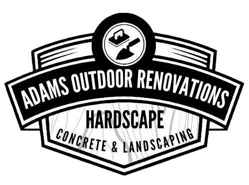 Black-and-white logo for Adams Outdoor Renovations, Hardscape, Concrete & Landscaping