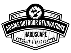 Black-and-white logo for Adams Outdoor Renovations, Hardscape, Concrete & Landscaping