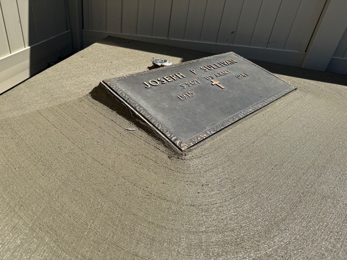 Slanted metal access hatch on a concrete surface beside a wall