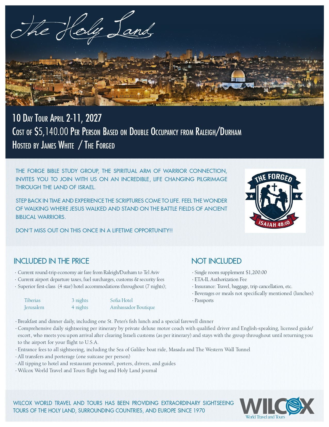 Wilcox event flyer with city skyline, courthouse logo, and blue-and-white text details