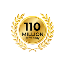 A gold coin that says 76 million sq / ft daily