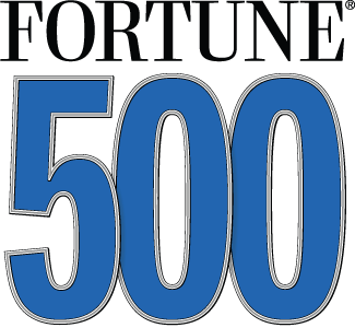 The fortune 500 logo is blue and silver
