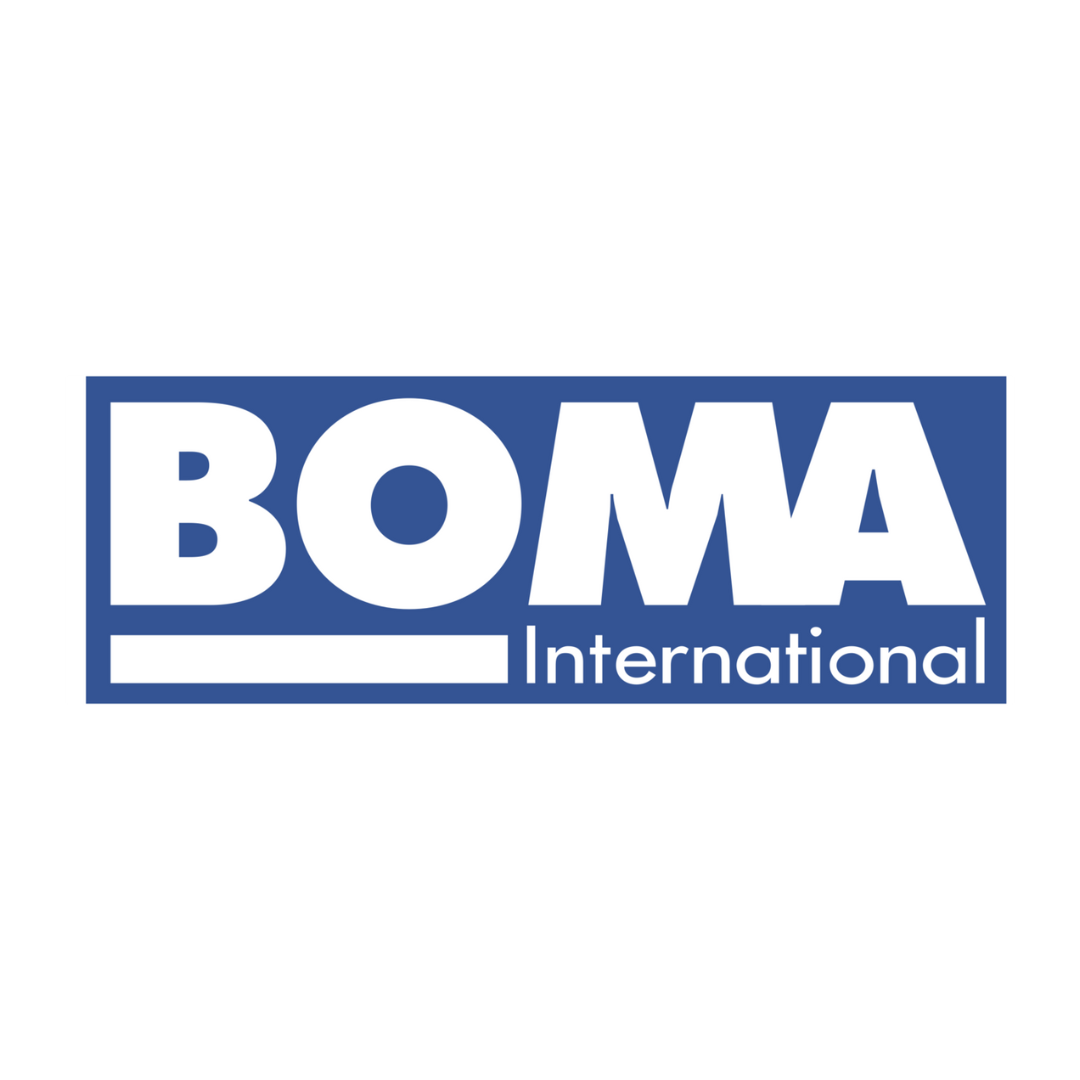 The boma international logo is blue and white on a white background.