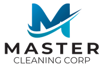 A blue letter m with a white swirl on a white background.