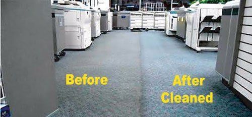 Carpet cleaning comparison: Before and after in an office setting.