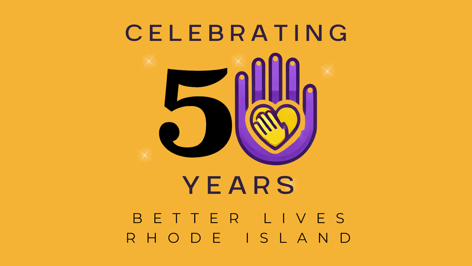 A logo for celebrating 50 years better lives rhode island
