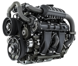 Black automotive engine with exposed belts, hoses, and turbo piping on a white background | Mechanic On Duty CB LLC