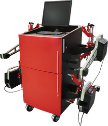 Red wheeled equipment cart with a laptop on top and mounted tools on the sides | Mechanic On Duty CB LLC