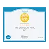Blue-bordered certificate with a gold seal and centered text on a white background