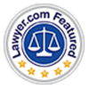 Lawyer.com Featured badge with blue justice scales and gold stars on a silver seal