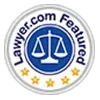Lawyer.com Featured badge with blue scales icon, gold stars, and gray border