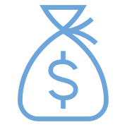 Blue money bag icon with a dollar sign