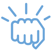 Blue icon of a hand tapping with motion lines around it
