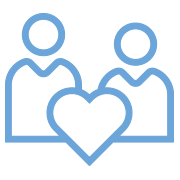 Two blue outline people with a heart in front of them