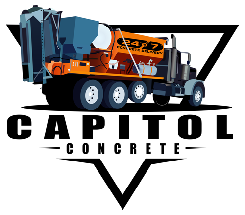 Capitol Concrete logo with orange concrete mixer truck and bold black text over a triangle emblem