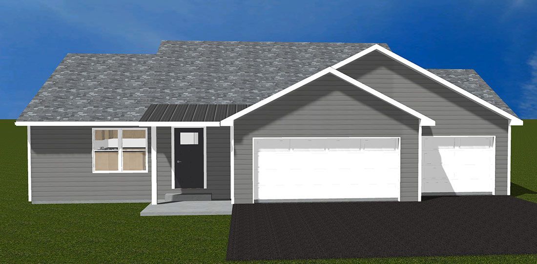Flathead floor plan exterior rendering - single-story home with white garage by KIB Homes