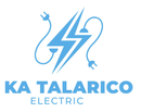 Blue electric company logo with lightning bolt and plug cord, reading &ldquo;KA TALARICO ELECTRIC&rdquo;