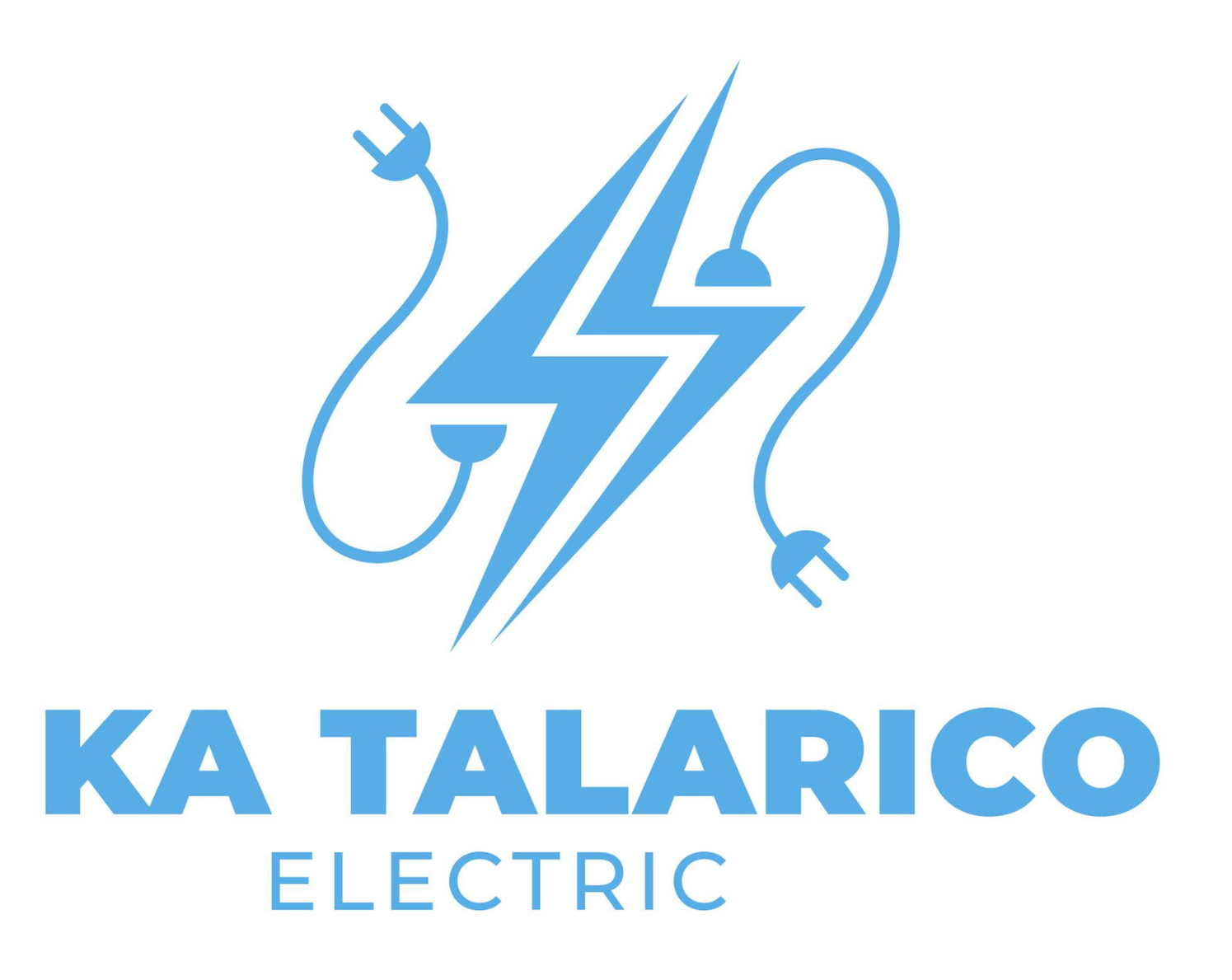 Blue electric company logo with lightning bolt and plug cord, reading &ldquo;KA TALARICO ELECTRIC&rdquo;