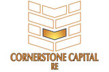 A logo for cornerstone capital ire with a gold arrow